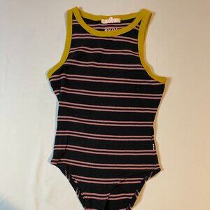 Vans Lizzie Amanto Bodysuit Womens ‎ Size XS Black Pink Striped Knit Sleeveless